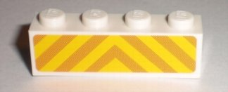 Lego Brick 1 x 4 with Orange and Yellow Danger Stripes Pattern (Sticker) - Set 7733 / White