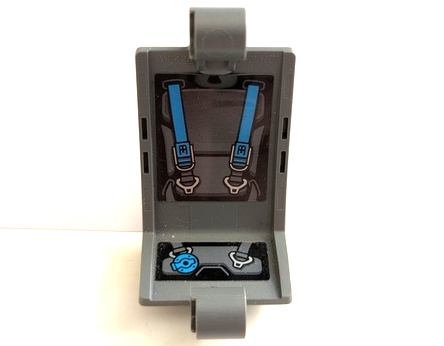 Lego Technic, Panel Curved 3 x 5 x 3 with Dark Azure Seat Belts with Bugatti Logo and Cushion Outlines Pattern (Stickers) - Set 42162 / Dark Bluish Gray
