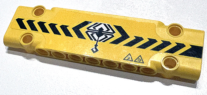 Lego Technic, Panel Plate 3 x 11 x 1 with Black Danger Stripes, Crane Hook and Warning Triangles Pattern Model Left Side (Sticker) - Set 42097 / Yellow