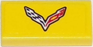 Lego Tile 1 x 2 with Chevrolet Corvette Racing Logo Pattern (Sticker) - Set 75870 / Yellow