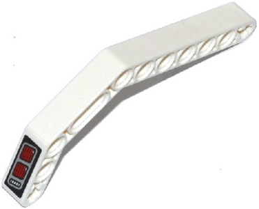 Lego Technic, Liftarm, Modified Bent Thick 1 x 11.5 Double with Red and Silver Taillights Pattern Model Left Side (Sticker) - Set 42047 / White