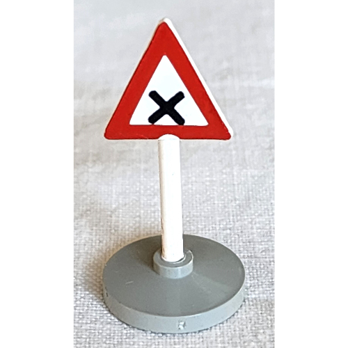 Lego Road Sign Old Triangle with 'X' Print & Type 2 Base / White