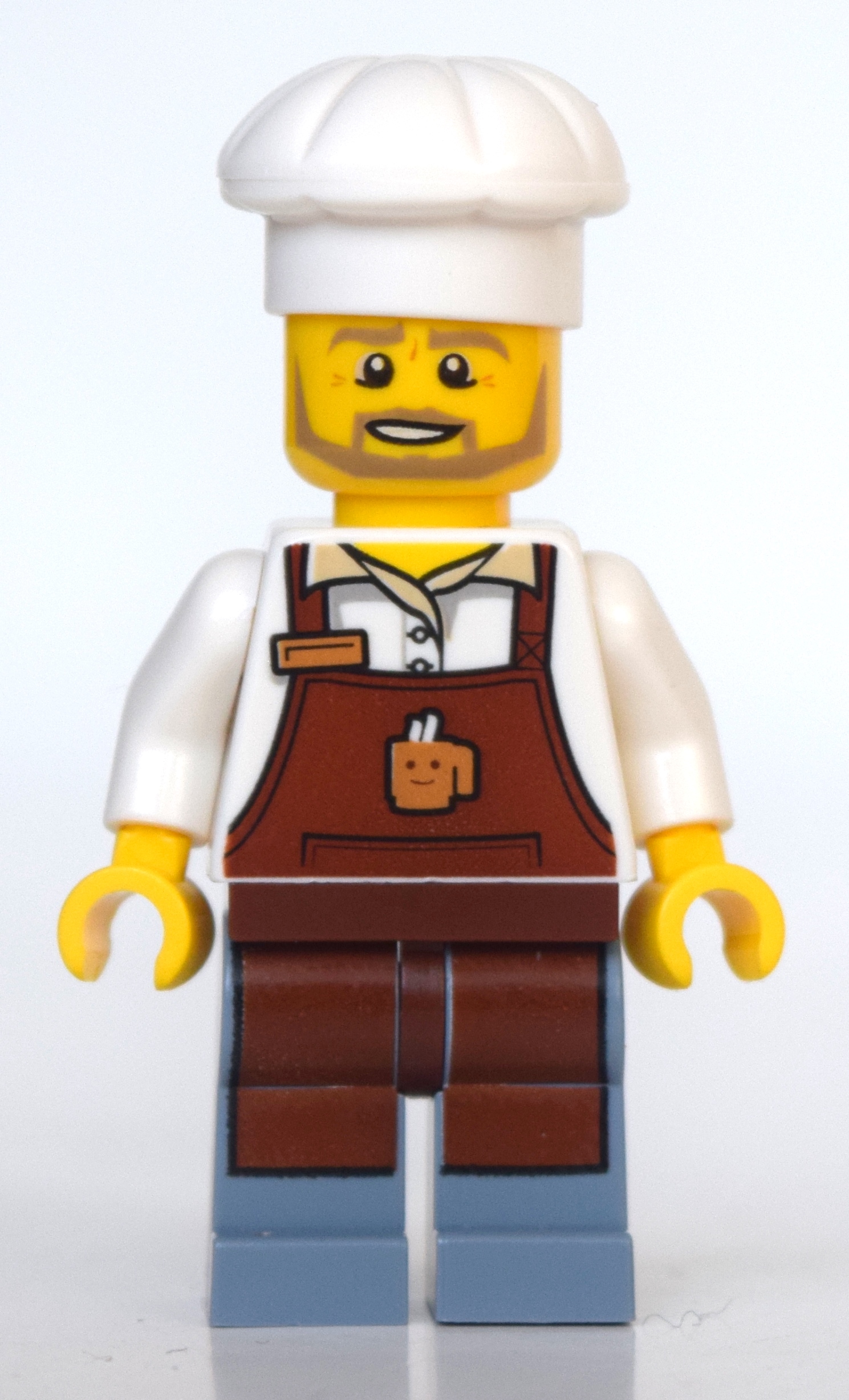 Lego Barista, Reddish Brown Apron, Sand Blue Legs, Chef Hat