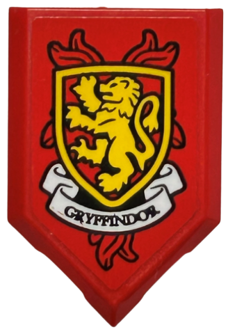 Lego Tile, Modified 2 x 3 Pentagonal with HP 'GRYFFINDOR' House Crest Pattern (Sticker) - Set 76416 / Red