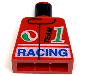 Lego Torso Jacket, Octan Logo, Black 'TEAM', Green Number 1, Blue 'RACING' Pattern / Red