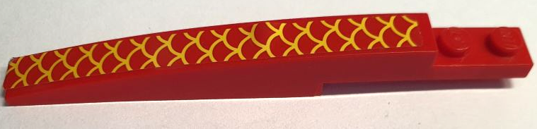 Lego Slope, Curved 10 x 1 with Yellow Scales Pattern A (Sticker) - Set 80103 / Red