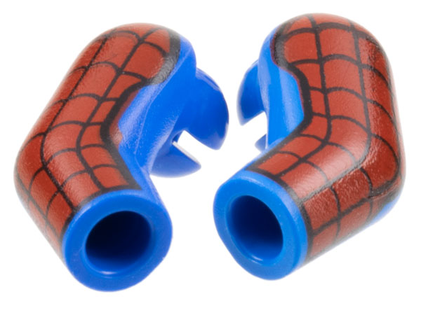 Lego Arm, (Matching Left and Right) Pair with Red Patch and Black Webbing Pattern / Blue