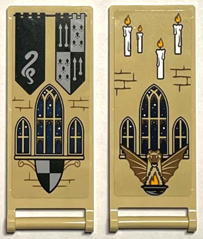 Lego Flag 7 x 3 with Bar Handle with Slytherin Banners, Shield, Windows, Bricks and 4 Candles Pattern (Stickers) - Set 76399