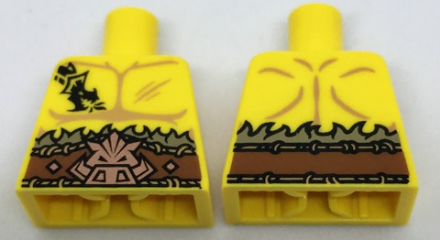 Lego Torso Bare Chest with Dragon Tattoo and Boar Head Belt Pattern / Yellow