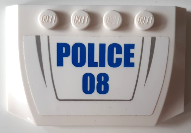 Lego Wedge 4 x 6 x 2/3 Triple Curved with Blue 'POLICE' and '08' Pattern (Sticker) - Set 60143
