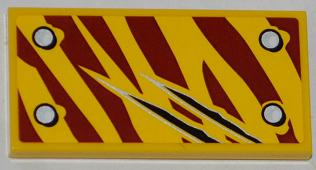 Lego Tile 2 x 4 with 4 Rivets and 2 Claw Scratch Marks on Dark Red Tiger Stripes Pattern Model Bottom Left Side (Sticker) - Set 5886 / Yellow