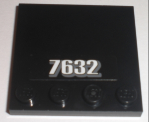 Lego Tile, Modified 4 x 4 with Studs on Edge with White '7632' Pattern (Sticker) - Set 7632 / Black