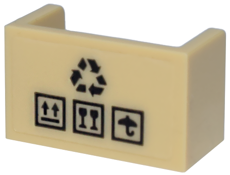 Lego Panel 1 x 2 x 1 with Rounded Corners and 2 Sides with Black Recycle Logo and Package Handle with Care Symbols Pattern (Sticker) - Set 71799
