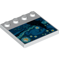 Lego Plate Special 4 x 4, Studs on One Edge with Van Gogh Painting (Starry Night) / White