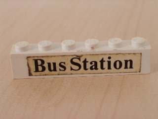 Lego Brick 1 x 6 with Black 'Bus Station' Pattern (Sticker) - Set 379-1 / White