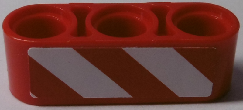 Lego Technic, Liftarm Thick 1 x 3 with Red and White Danger Stripes Pattern Model Right Side (Sticker) - Set 8071 / Red