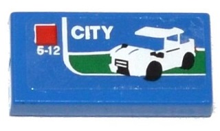Lego Tile 1 x 2 with White Car, 'CITY' and '5-12' Pattern (Sticker) - Set 60050