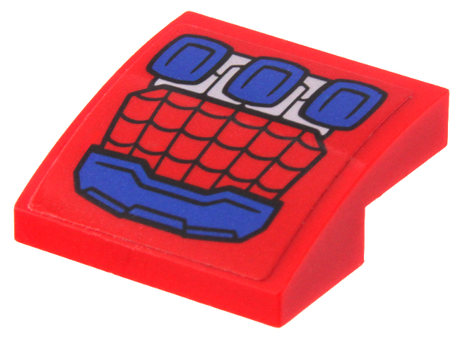 Lego Slope, Curved 2 x 2 x 2/3 with Blue and Silver Spider-Man Mech Hand Armor with Web Pattern (Sticker) - Set 76146 / Red