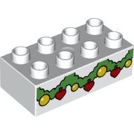Lego Duplo Brick 2 x 4 with Green Garland with Gold and Red Ornaments Print / White
