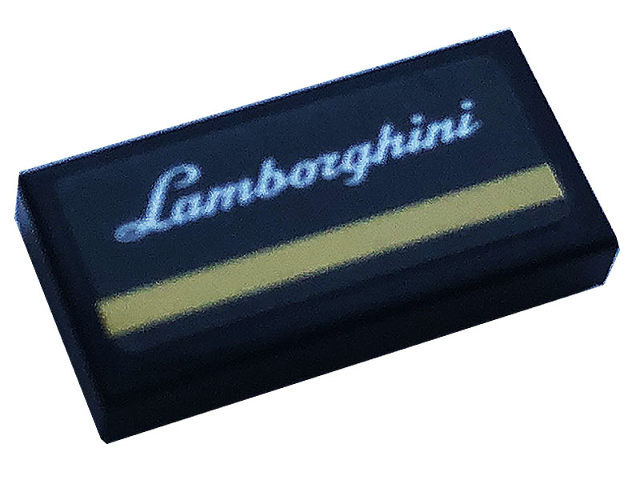 Lego Tile 1 x 2 with Silver 'Lamborghini' and Gold Stripe Pattern (Sticker) - Set 76899