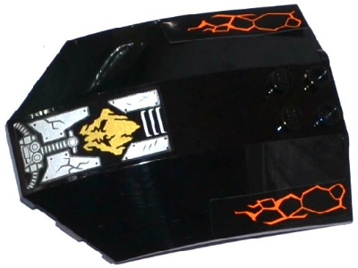 Lego Windscreen 8 x 6 x 2 Curved Sloped Sides with Orange Cracks, Gold Ninjago Earth Emblem, Pipes and Cracked Armor Plates Pattern (Stickers) - Set 70733