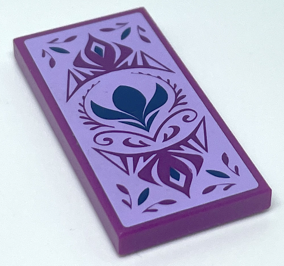 Lego Tile 2 x 4 with Magenta and Dark Blue Elsa Crown and Leaves on Lavender Background Pattern (Sticker) - Sets 41148 / 43172