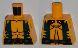 Lego Torso Muscles Outline with Dark Blue Vest and Belt with Buckle Pattern / Bright Light Orange