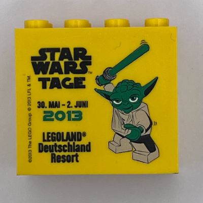 Lego Brick 2 x 4 x 3 with 'LEGOLAND Deutschland STAR WARS 30. MAI - 2. JUNI 2013' Print / Yellow