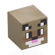 Lego Minifig Head Special, Cube with Pixelated Raccoon Face, Black Ears, Nougat Nose, White Bless, Bright Pink Mouth Print / Dark Tan