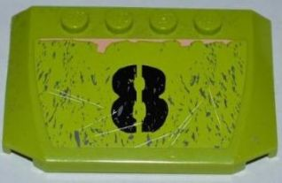 Lego Wedge 4 x 6 x 2/3 Triple Curved with Black '8', Scratches and Rust Pattern (Sticker) - Set 8963 / Lime