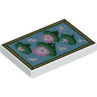 Lego Tile 2 x 3 with Water Lilies Print / White