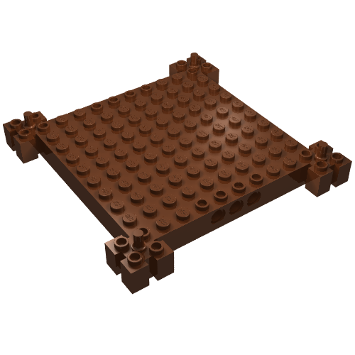 Lego Brick Special 12 x 12 Base with 4 Corner Pegs, 1 x 10 Cutouts, Grooves / Reddish Brown