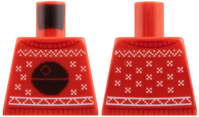 Lego Torso Knit Fair Isle Holiday Sweater with Black SW Death Star, White Trim and Snowflakes Pattern / Red