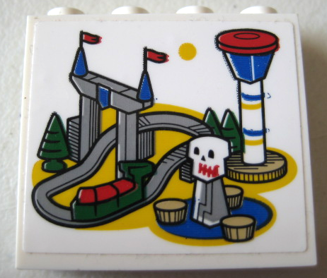 Lego Panel 1 x 4 x 3 with Side Supports - Hollow Studs with LEGOLAND Park Map with Roller Coaster and Control Tower on White Background Pattern (Sticker) - Sets 40346 / 40393