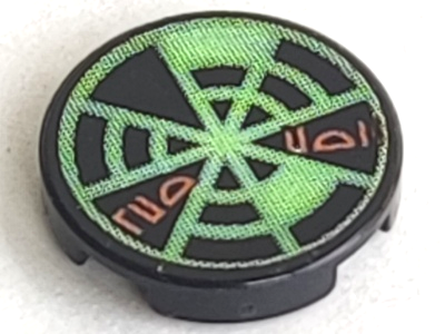 Lego Tile, Round 2 x 2 with Neon Green Radar Type 5 Pattern (Sticker) - Sets 7693 / Black
