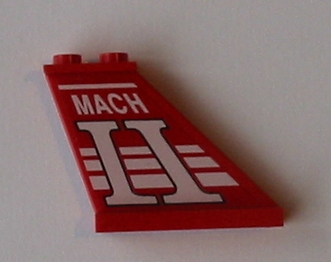 Lego Tail 4 x 1 x 3 with 4 White Stripes and 'MACH II' Pattern on Both Sides (Stickers) - Set 5591 / Red