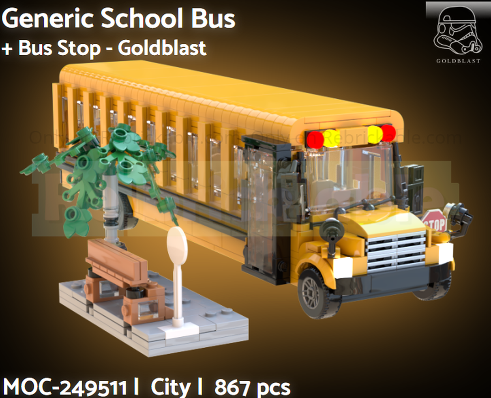 Lego Generic American School Bus + Bus Stop