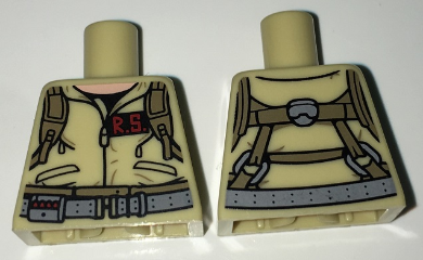 Lego Torso Ghostbusters Jumpsuit with 'R.S.' ID Badge and Straps on Reverse Pattern / Tan