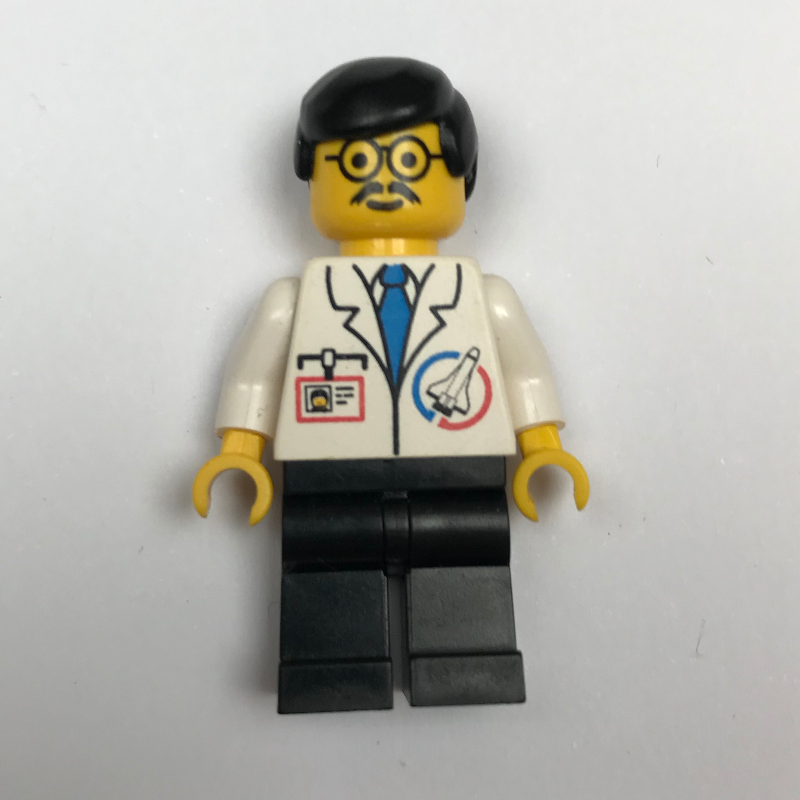 Lego Launch Command Ground Crew, White Jacket, Black Hair, Moustache and Glasses