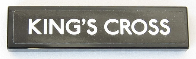 Lego Tile 1 x 4 with White 'KING'S CROSS' on Black Background Pattern (Sticker) - Set 75955 / Black