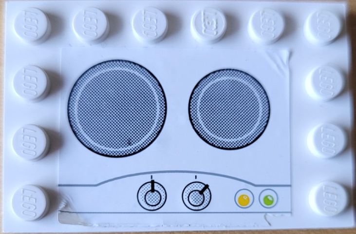 Lego Tile, Modified 4 x 6 with Studs on Edges with Stove Top Pattern (Sticker) - Set 5940 / White