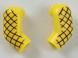 Lego Arm, (Matching Left and Right) Pair with Dark Brown Crisscross Pattern / Yellow