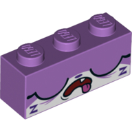 Lego Brick 1 x 3 with Unikitty, Sleeping, Closed Eyes print / Medium Lavender