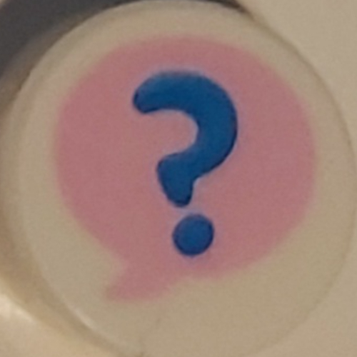 Lego Tile Round 1 x 1 with Blue Question Mark in Bright Pink Speech Bubble Print / White