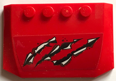 Lego Wedge 4 x 6 x 2/3 Triple Curved with Black and Silver Tear Marks on Red Background Pattern (Sticker) - Set 70907 / Red