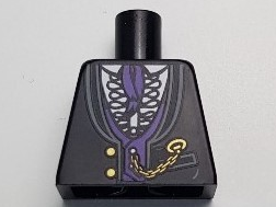 Lego Torso Jacket Formal with White Shirt with Frills, Dark Purple Vest and Cravat, Gold Watch Chain Pattern (BAM) / Black