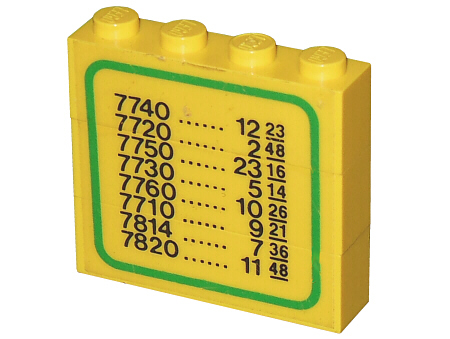 Lego Stickered Assembly 4 x 1 x 3 with Train Schedule Pattern on Both Sides (Stickers) - Sets 7740 / 7822