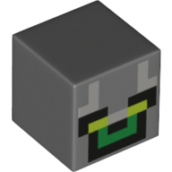 Lego Minifig Head Special, Cube with Pixelated Face, Lime Eyes, Green Mouth, Black Trace Print / Dark Bluish Gray