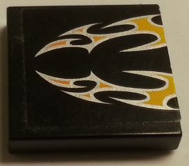 Lego Tile 2 x 2 with Orange and Silver Flames Pattern (Sticker) - Set 8135 / Black