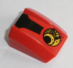 Lego Slope, Curved 2 x 2 Lip with Exhaust Outlet and Dirt and Black Stripe Pattern Model Leftt Side (Sticker) - Set 8864 / Red